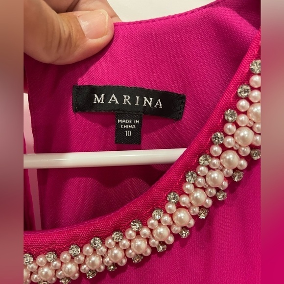 Marina Pink Overlay Embellished Sleeveless Jumpsuit.Size 10 - Picture 12 of 15